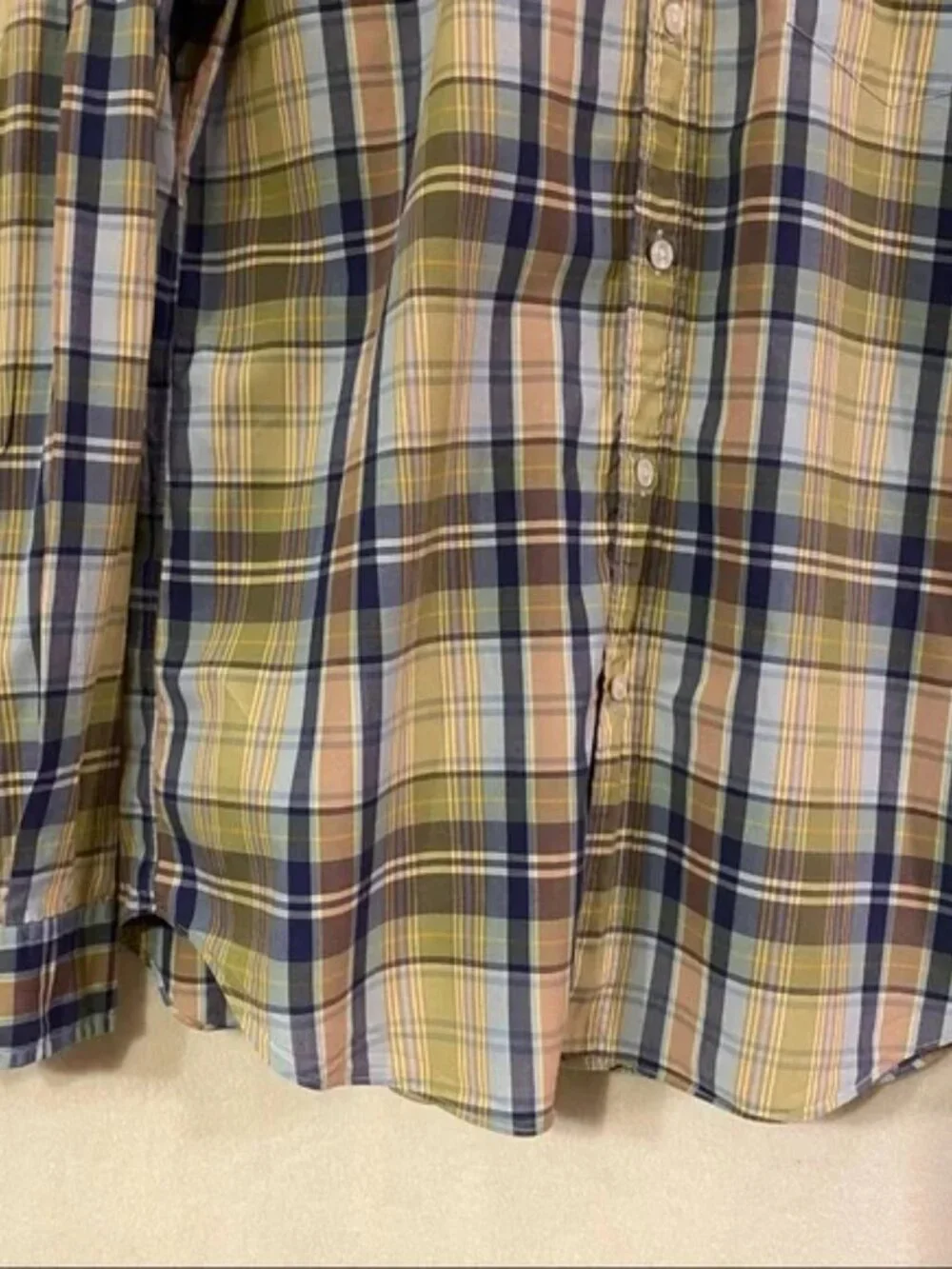 J. Crew green yellow brown blue plaid cotton light weight button down shirt
